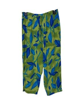 Vintage Caribou New York Blue Floral 100% Rayon Elastic Waist Pants Medium